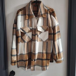 Plaid Women's Jacket in Brown and Cream
